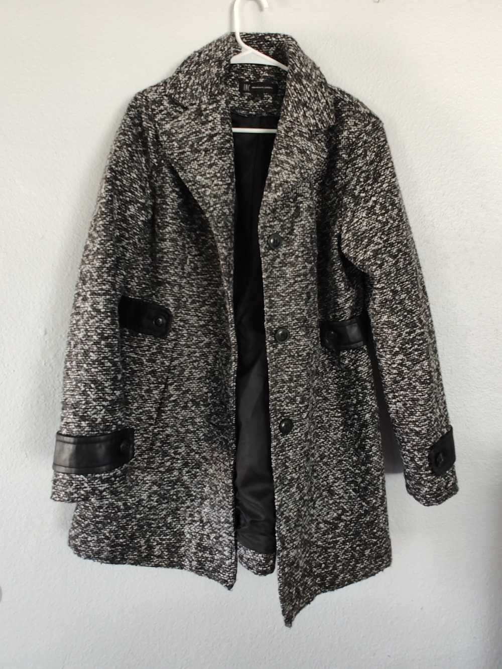 INC International Concepts Women's Tweed Button-Front Coat - Black & White L